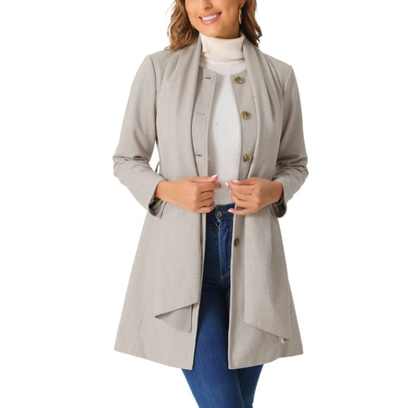 INSPIRE CHIC Winter Fall Coat for Women's Button Down Casual Scarf Jacket with Belt