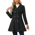 thumbnail image 1 of INSPIRE CHIC Winter Long Coat for Women's Lapel Collar Double Breast Coats M Black, 1 of 6