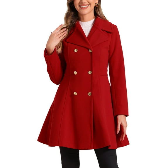 INSPIRE CHIC Winter Long Coat for Women's Lapel Collar Double Breast Coats XS Red