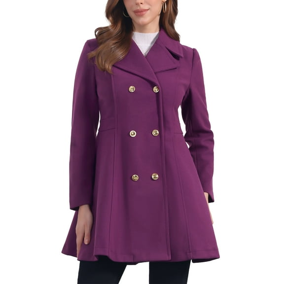 INSPIRE CHIC Winter Long Coat for Women's Lapel Collar Double Breast Coats M Dark Purple