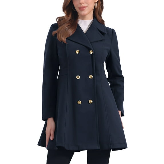 INSPIRE CHIC Winter Long Coat for Women's Lapel Collar Double Breast Coats XL Dark Blue