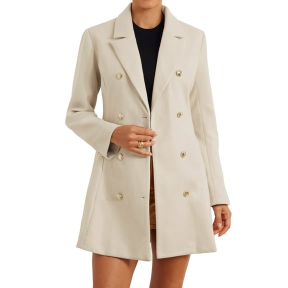 INSPIRE CHIC Winter Overcoat for Women's Notch Lapel Double Breasted Coats XS Beige