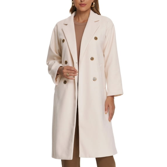 INSPIRE CHIC Winter Pea Coat for Women's Notched Lapel Outwear Double Breasted Long Overcoat