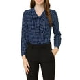 thumbnail image 1 of Allegra K Woman's Bow Tie Neck Plaid  Work Puff Long Sleeve Blouse, 1 of 6
