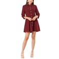 thumbnail image 1 of Allegra K Women 3/4 Sleeve Button Front Flare Mini Shirt Dress Wine Red XL, 1 of 6