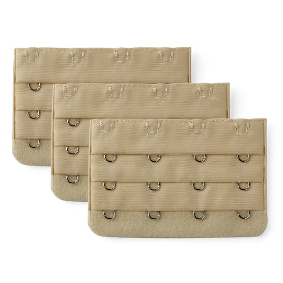 Women 3 Rows 4 Hooks Underwear Bra Band Extension Strap 3 Pcs Beige