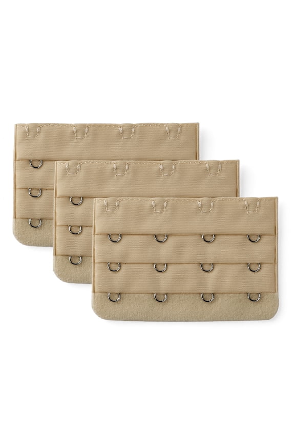Women 3 Rows 4 Hooks Underwear Bra Band Extension Strap 3 Pcs Beige