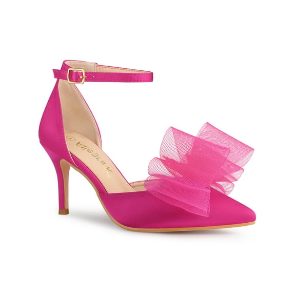BLISSFUL STEP Women's Shoes Bow Tie Ankle Strap Stiletto Heel Pointy Toe Sandals Hot Pink 8