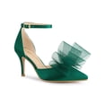 thumbnail image 1 of BLISSFUL STEP Women's Shoes Bow Tie Ankle Strap Stiletto Heel Pointy Toe Sandals Green 6, 1 of 7