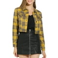 thumbnail image 1 of Allegra K Women Classic Vintage Button Front Closure Chest Pocket Plaid Crop Jacket, 1 of 6