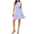 thumbnail image 1 of Allegra K Women Floral A-Line Smocked Waist Tiered Ruffled Chiffon Mini Dress Blue XS, 1 of 6