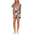 thumbnail image 1 of Women Hawaiian Sets 2 Pieces Floral Button Down Shirt and Shorts Tropical Vacation Beach Casual Outfits 2025 M Whites, 1 of 6