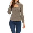 thumbnail image 1 of INSPIRE CHIC Women Houndstooth Print Choker Neck Puff Long Sleeve Elegant Casual Blouse Top XS Brown, 1 of 6