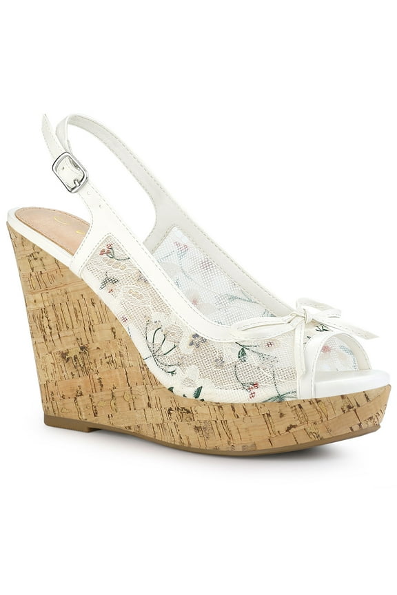 Women's Shoes Floral Lace Platform Peep Toe Wedge Heel Sandals Green 9