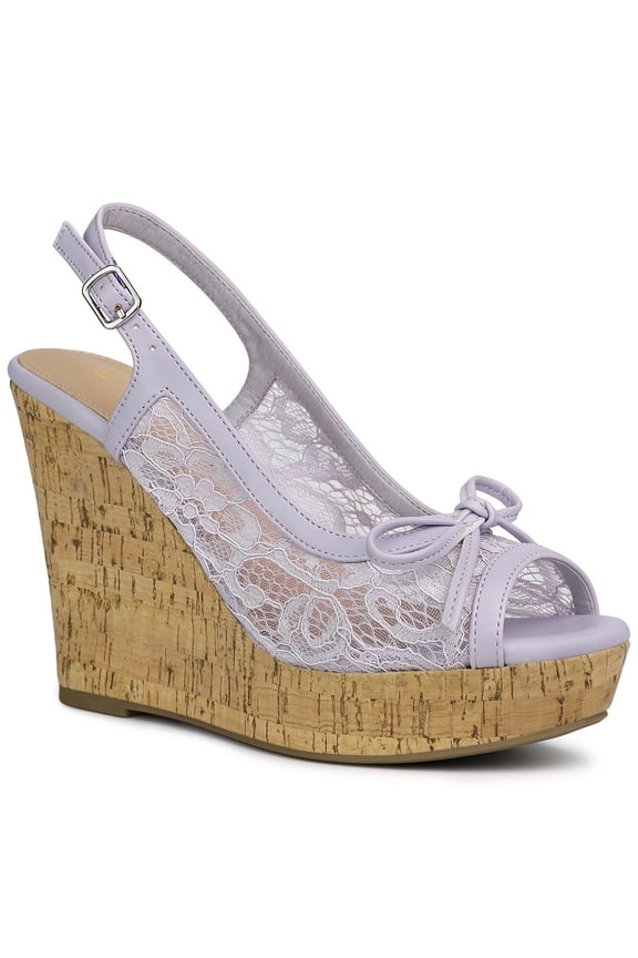 Women's Shoes Floral Lace Platform Peep Toe Wedge Heel Sandals Purple Flower 6