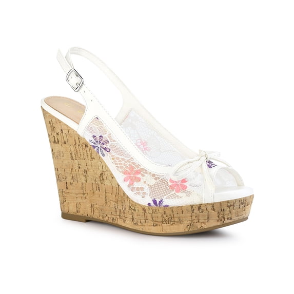 BLISSFUL STEP Women's Shoes Floral Lace Platform Peep Toe Wedge Heel Sandals Purple 7