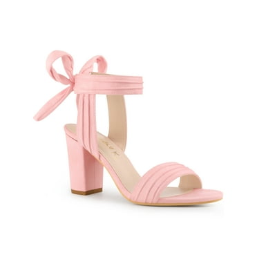 Allegra K Women Open Toe Ankle Tie Back Chunky Heel Sandals Bling Pink (Size 11)