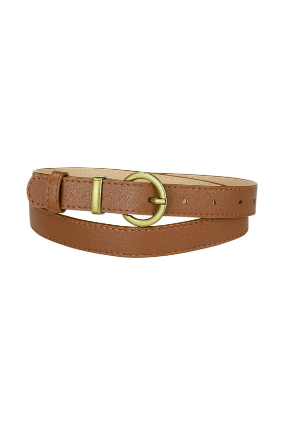 Women PU Leather Belts Bronze Metal Pin Buckle Thin Waist Belts for Jeans Dress Fit waist 80-96cm/31.5-37.8" Dark Brown