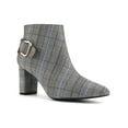 thumbnail image 1 of BLISSFUL STEP Women Plaid Point Toe Side Zip Block Heels Ankle Boots Black White 7, 1 of 8