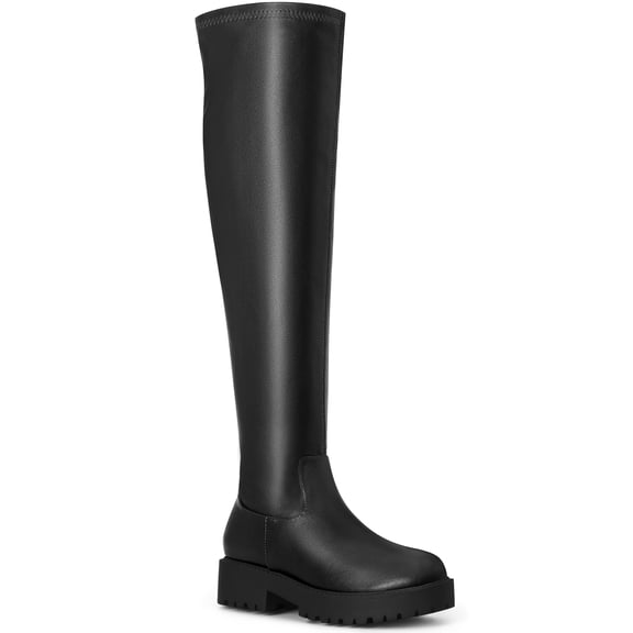 BLISSFUL STEP Women's Platform Lug Sole Zipper Over the Knee High Boots Black 11