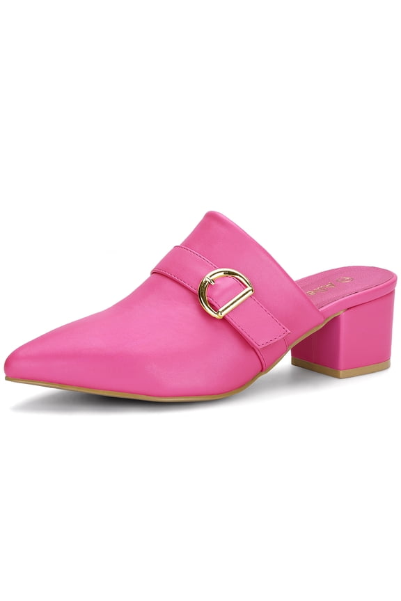 Women's Shoes Buckle Strap Pointed Toe Chunky Heel PU Vamp Mule Shoes Hot Pink 10