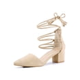 thumbnail image 1 of BLISSFUL STEP Women Pointed Toe Block Heels Lace Up Pumps Beige 5, 1 of 8