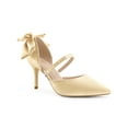 thumbnail image 1 of BLISSFUL STEP Women's Shoes Satin High Heel Pumps Bow Decor Pointed Toe Slip-On Shoes Champagne 8, 1 of 7