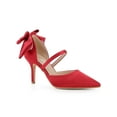 thumbnail image 1 of BLISSFUL STEP Women's Shoes Satin High Heel Pumps Bow Decor Pointed Toe Slip-On Shoes Red 6, 1 of 7