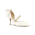 thumbnail image 1 of BLISSFUL STEP Women's Shoes Satin High Heel Pumps Bow Decor Pointed Toe Slip-On Shoes White 7, 1 of 7