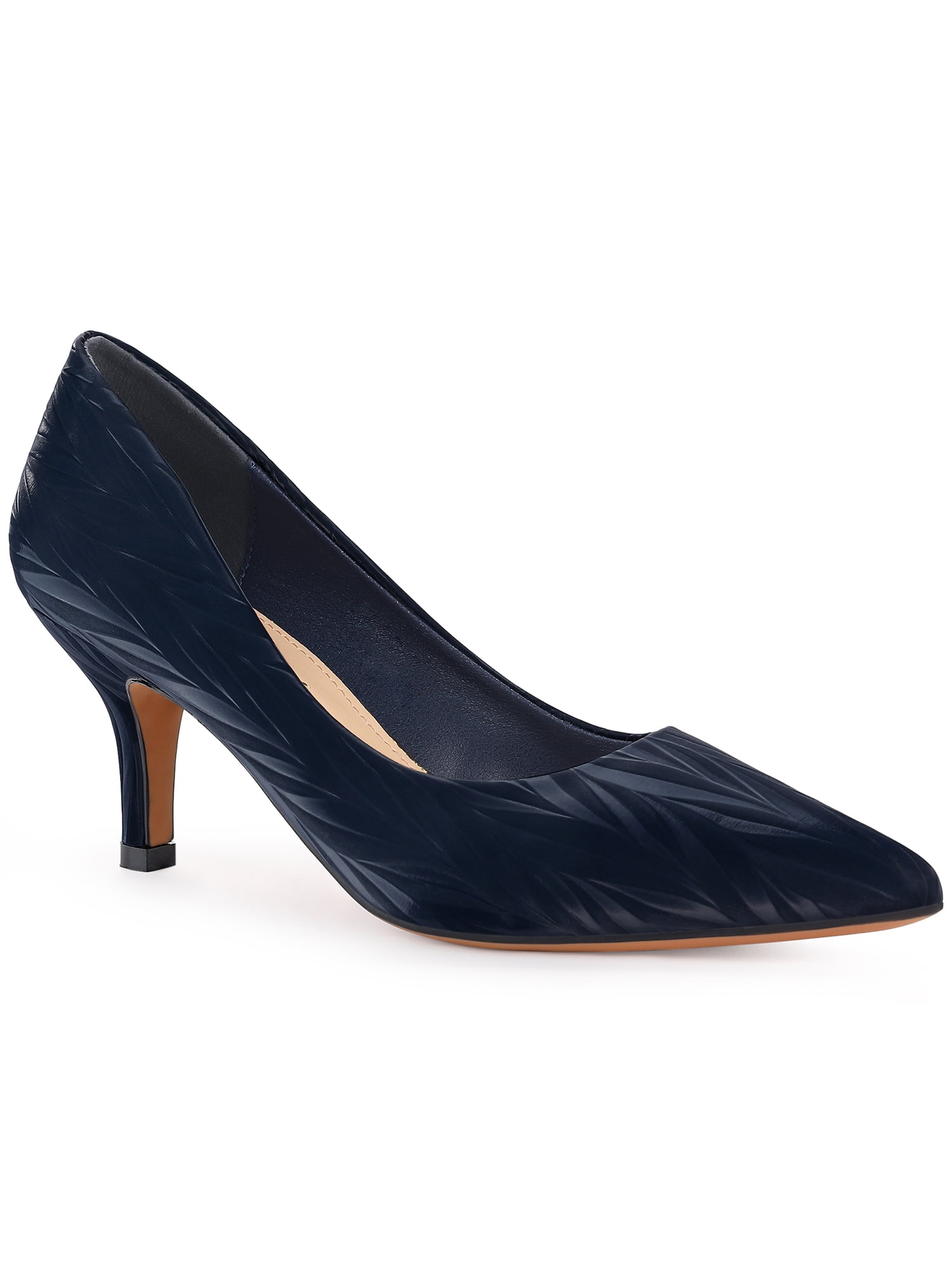 BLISSFUL STEP Women Pointed Toe Leaves Print Slip on Kitten Heel Pumps Navy  Blue 6 - Walmart.com, image size:1500x2000