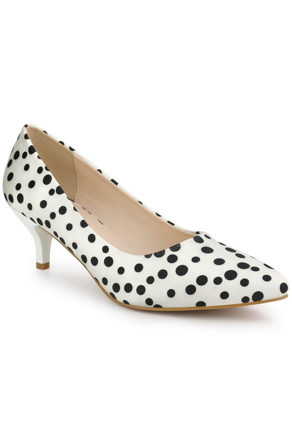 Women's Shoes Polka Dot Kitten Heel Pumps Pointed Toe Slip-on Heels White 6.5