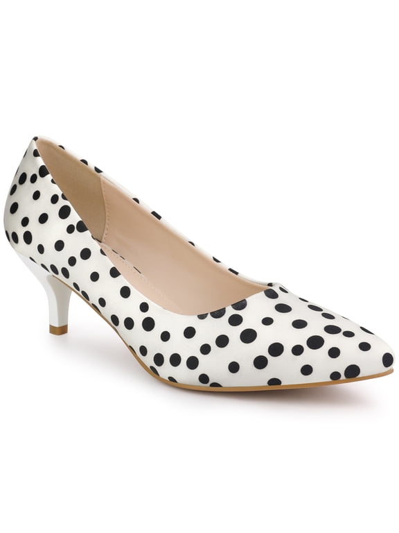 Style Women's Shoes Polka Dot Kitten Heel Pumps Pointed Toe Slip-on Heels White 6.5
