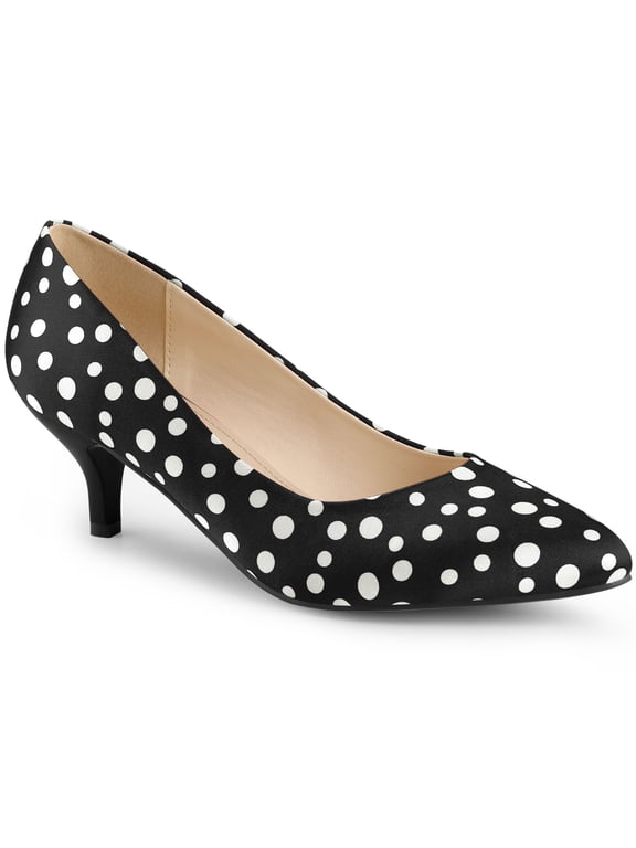 Women's Shoes Polka Dot Kitten Heel Pumps Pointed Toe Slip-on Heels Black 9.5