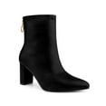 thumbnail image 1 of BLISSFUL STEP Women's Boots Pointy Toe Back Zip Block Heel Ankle Boots Black 8, 1 of 7