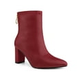 thumbnail image 1 of BLISSFUL STEP Women's Boots Pointy Toe Back Zip Block Heel Ankle Boots Red 8, 1 of 7