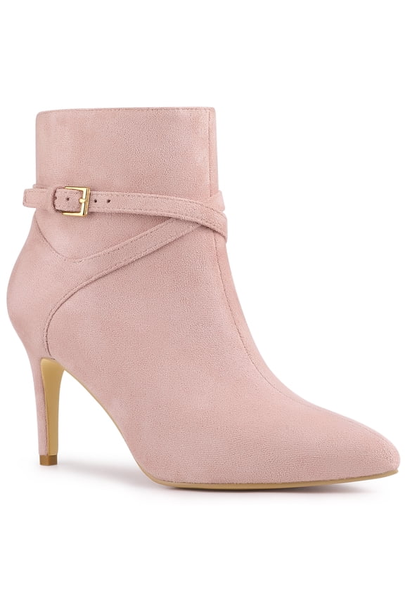 Women's Ankle Boots Pointed Toe Buckle Cross Straps Stiletto Heel Dust Pink 9