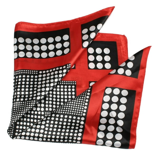 Women Red Black Polka Dots Stripe Print Neckerchief Square Neck Scarf Wrap