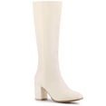 thumbnail image 1 of BLISSFUL STEP Women's Boots Round Toe Block Heels Knee High Solid Side Zipper Boots Cream White 8.5, 1 of 7