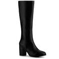 thumbnail image 1 of BLISSFUL STEP Women's Boots Round Toe Block Heels Knee High Solid Side Zipper Boots Black 5.5, 1 of 7