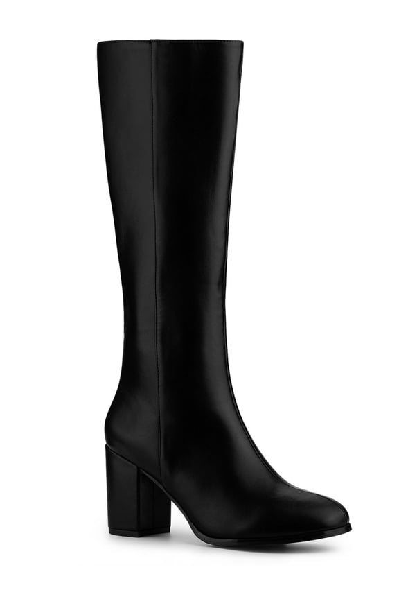 Women's Boots Round Toe Block Heels Knee High Solid Side Zipper Boots Black 6