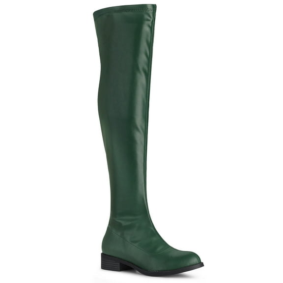 BLISSFUL STEP Women's Round Toe Block Heel Over Knee High Boots Green 9