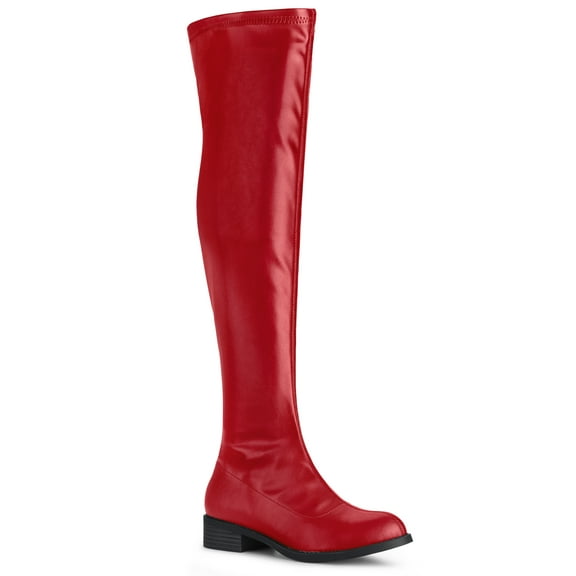 BLISSFUL STEP Women's Round Toe Block Heel Over Knee High Boots Red 8