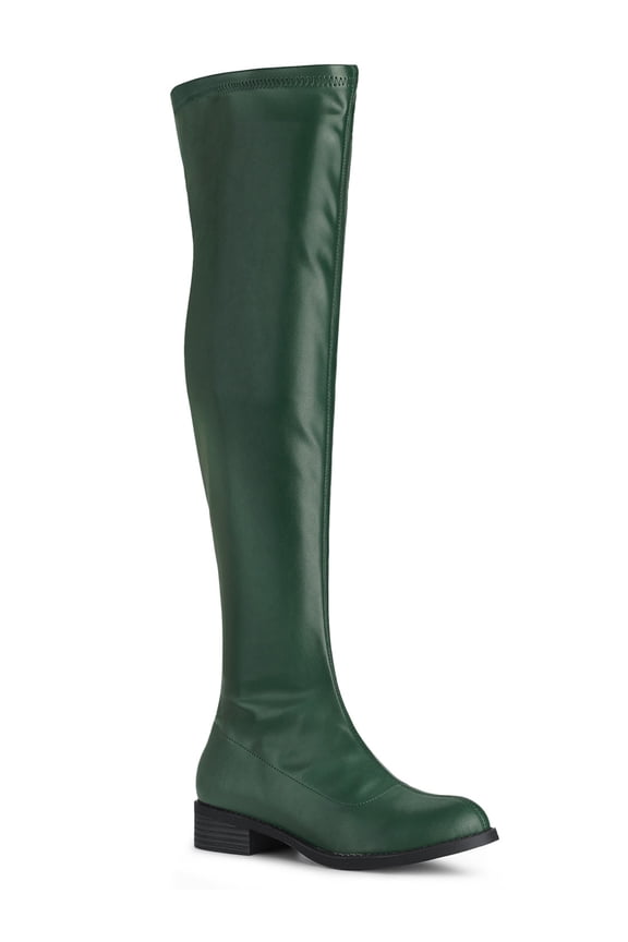 Women's Round Toe Block Heel Over Knee High Boots Green 10