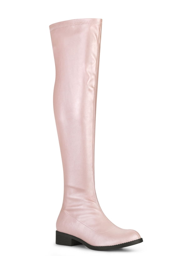 Women's Round Toe Block Heel Over Knee High Boots Bling Pink 10
