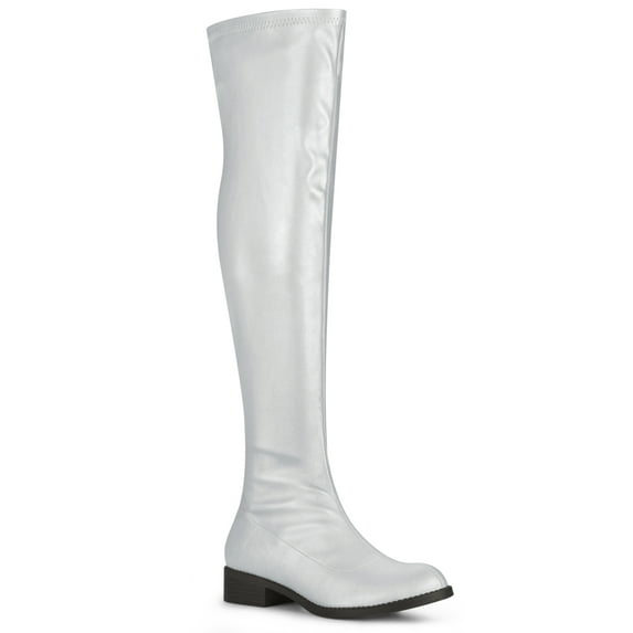 BLISSFUL STEP Women's Round Toe Block Heel Over Knee High Boots Silver 11