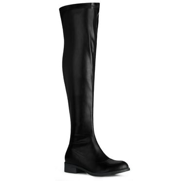 Allegra K Women Round Toe Block Heels Over Knee High Boots