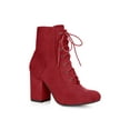 thumbnail image 1 of BLISSFUL STEP Women's Ankle Boots Faux Suede Chunky Heel Lace-Up Zip Booties Red 8, 1 of 8