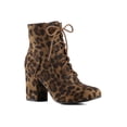 thumbnail image 1 of BLISSFUL STEP Women's Ankle Boots Faux Suede Chunky Heel Lace-Up Zip Booties Leopard 9, 1 of 8
