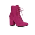 thumbnail image 1 of BLISSFUL STEP Women's Ankle Boots Faux Suede Chunky Heel Lace-Up Zip Booties Hot Pink 8, 1 of 7