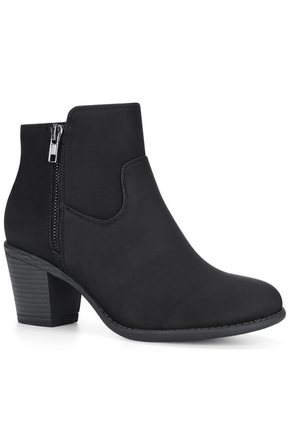 Valentine's Women' Shoes Round Toe Stacked Block Heel Zipper Ankle Boots Black 9.5